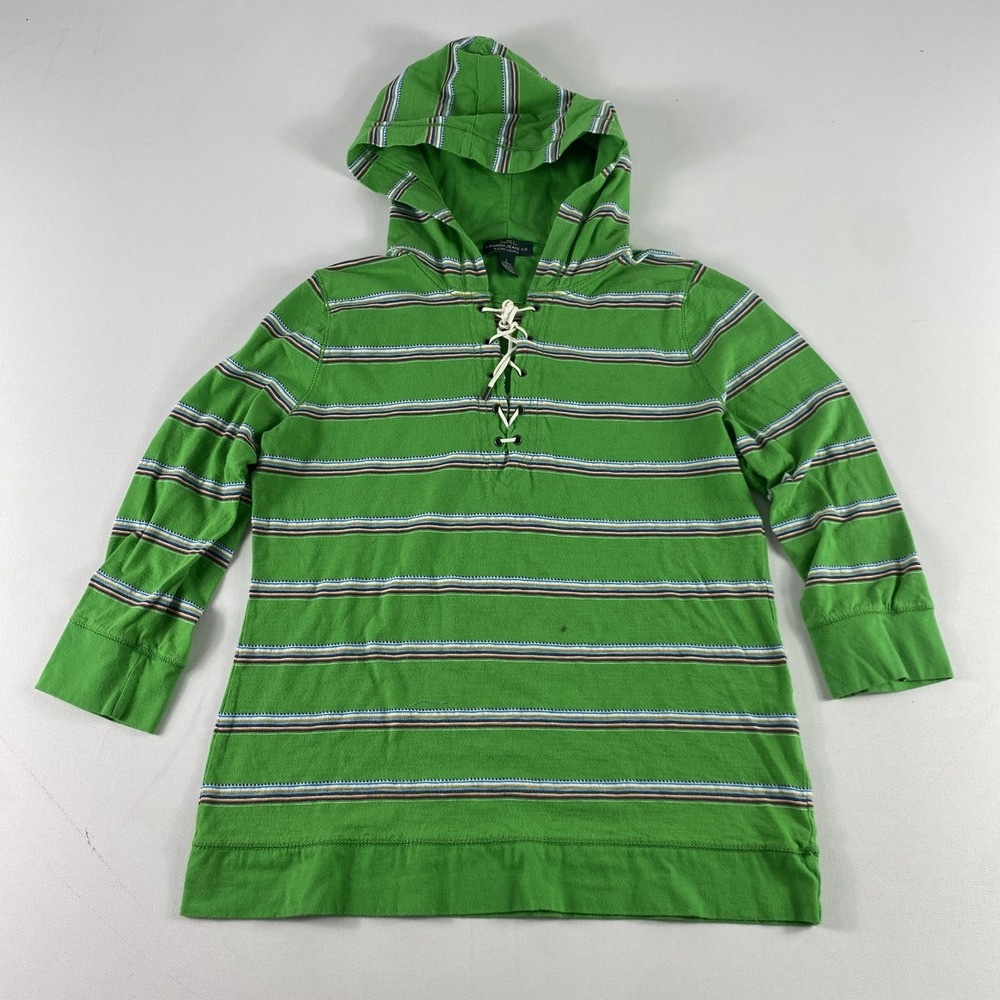 Lauren Jeans Co Ralph Lauren Hoodie Womens Large‎ Green Striped Pullover Lace Up